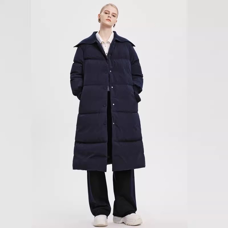 中长款大翻领加厚羽绒服女