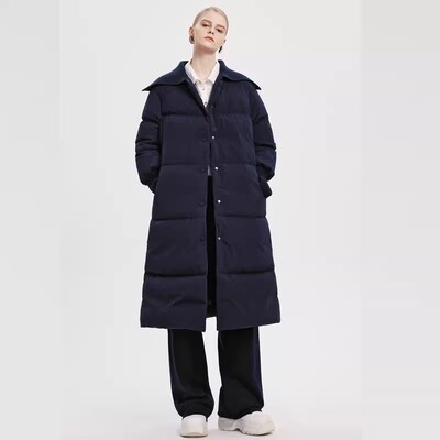 中长款大翻领加厚羽绒服女