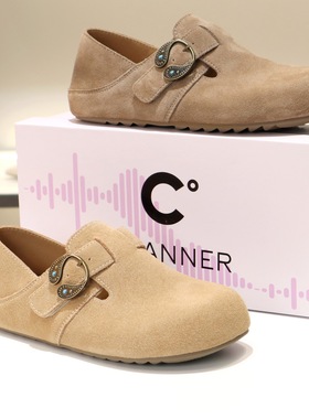 千百度2026圆头薄底内增高金属扣魔术贴勃肯鞋女A26110531B09B13