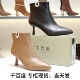 千百度2025静音靴细跟高跟尖头侧拉链羊皮女靴子A25588703A01A05