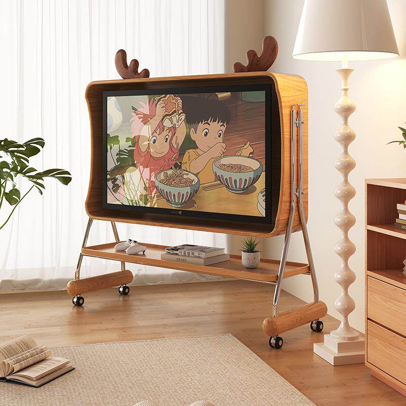 鹿鸣电视支架小户型客厅卧室43/55/65寸复古落地可移动高脚电视柜