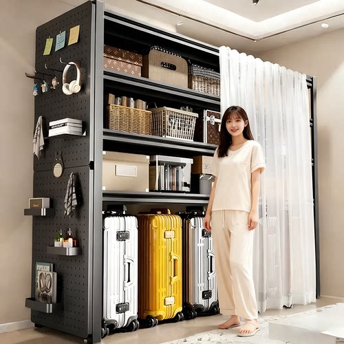 洞洞板置物架多层家用货架带防尘帘行李箱落地收纳架下空储物架子