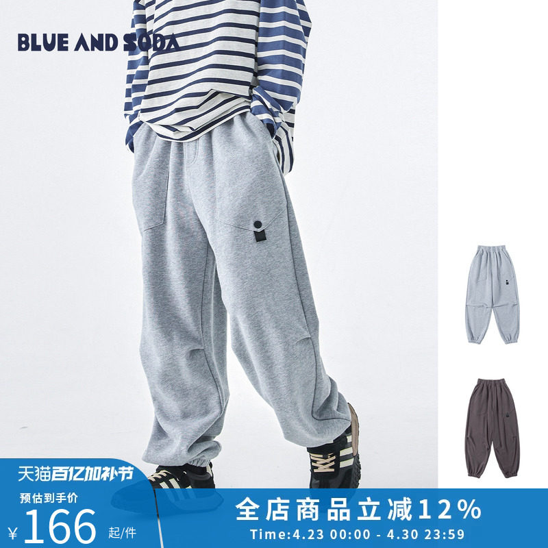蓝汽水2026春季男大童束脚卫裤宽松运动裤青少年松紧潮酷休闲长裤