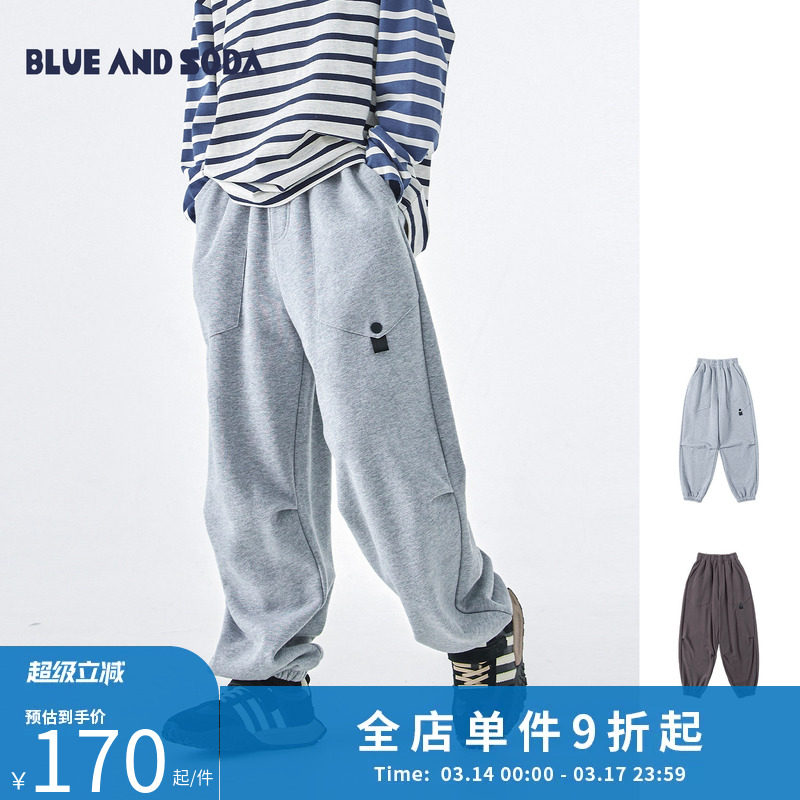 蓝汽水2026春季男大童束脚卫裤宽松运动裤青少年松紧潮酷休闲长裤