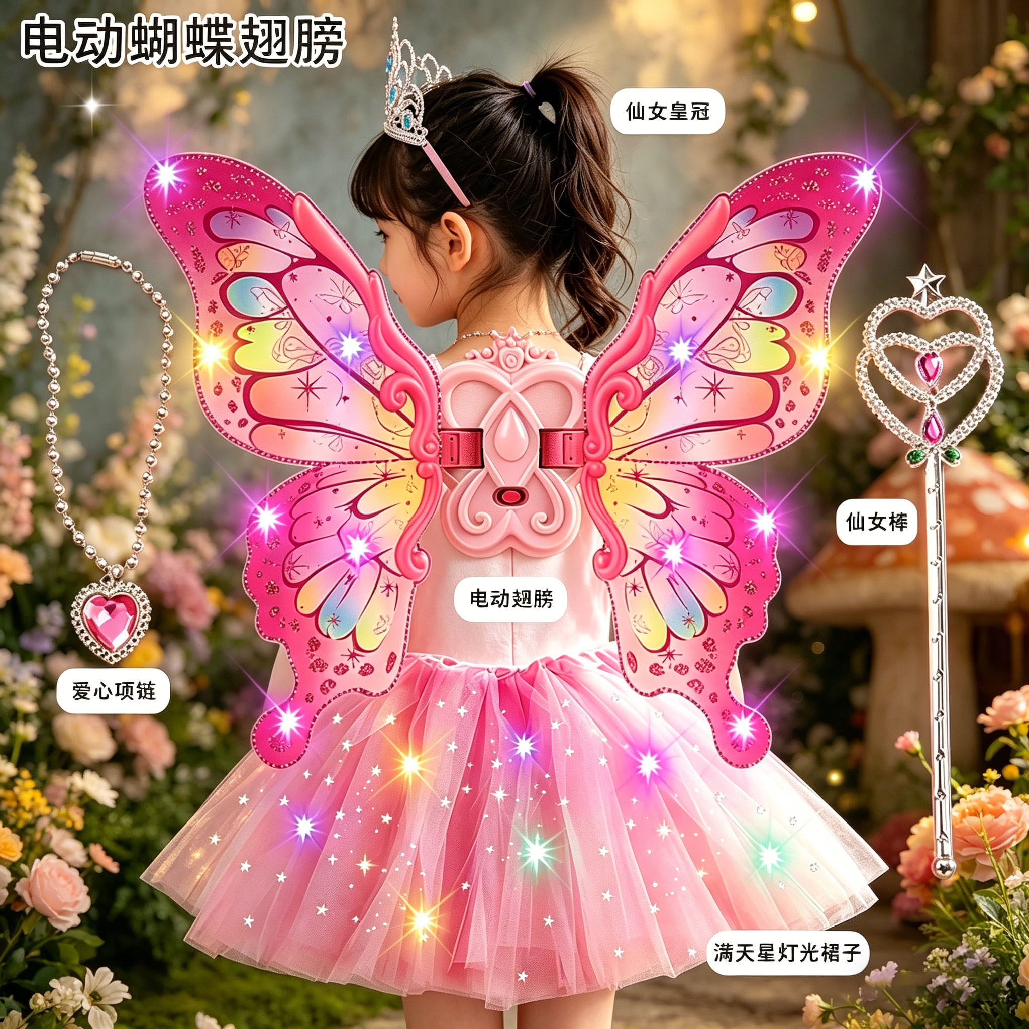 女童电动发光蝴蝶翅膀套装图片
