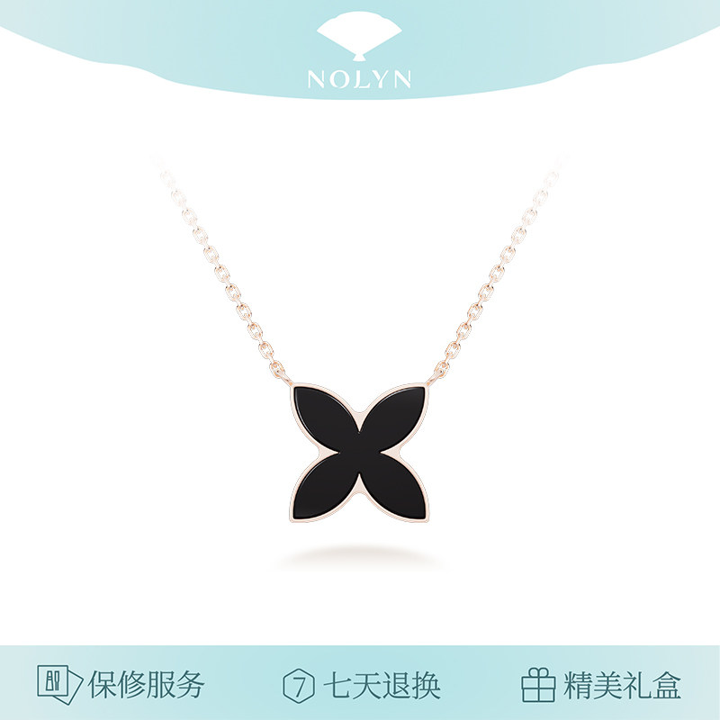 诺麟NOLYN德寿宫联名窗花项链双面佩戴黑玛瑙轻奢百搭四叶草设计