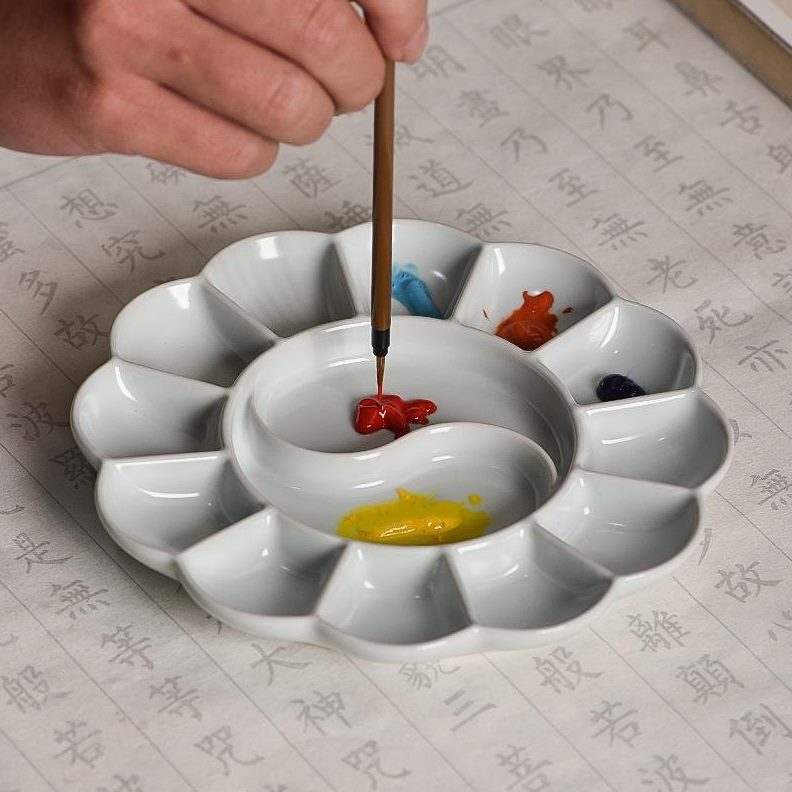 创意中国风调色盘陶瓷文房四国画墨汁调色板学生用书画用品摆件