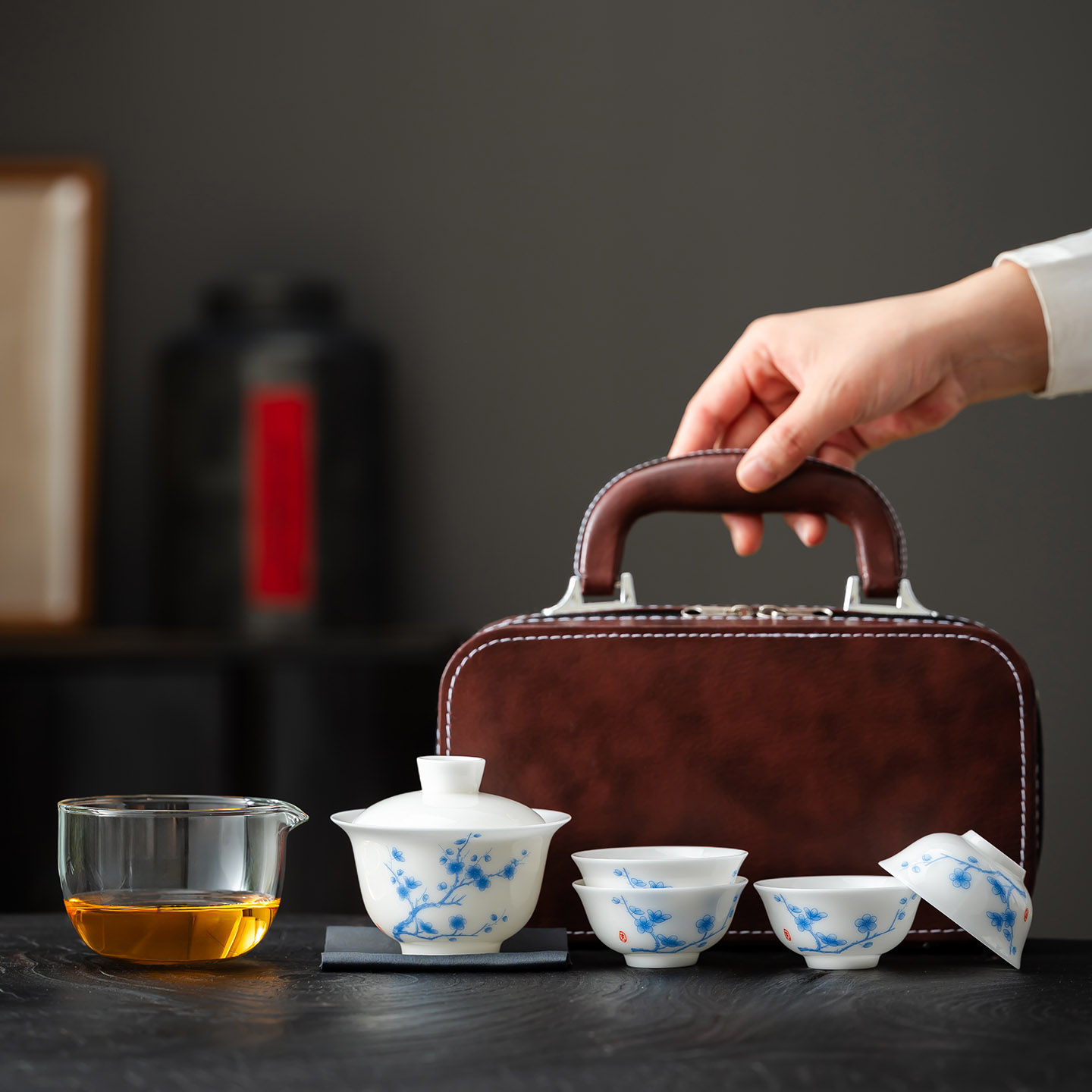 旅行茶具套装功夫白瓷盖碗冰种便携户外高档陶瓷商务活动礼品定制