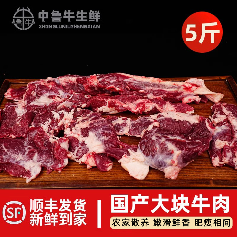 5斤清真大块牛肉国产筋头巴脑冷冻生黄牛肉带筋带肉餐饮商用食材