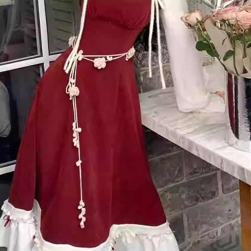 玫瑰花腰链手工针织钩花立体花朵项链穿搭腰带配饰品长条丝巾飘带