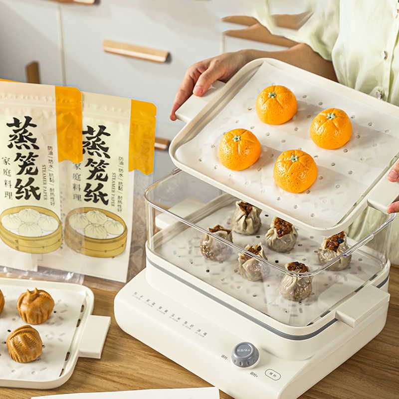 蒸笼纸蒸包子馒头长方形食品级家用电蒸锅布纸垫一次性2147