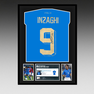 因扎吉 亲笔签名 2022-23赛季意大利国家队球衣 icons证书 精装裱