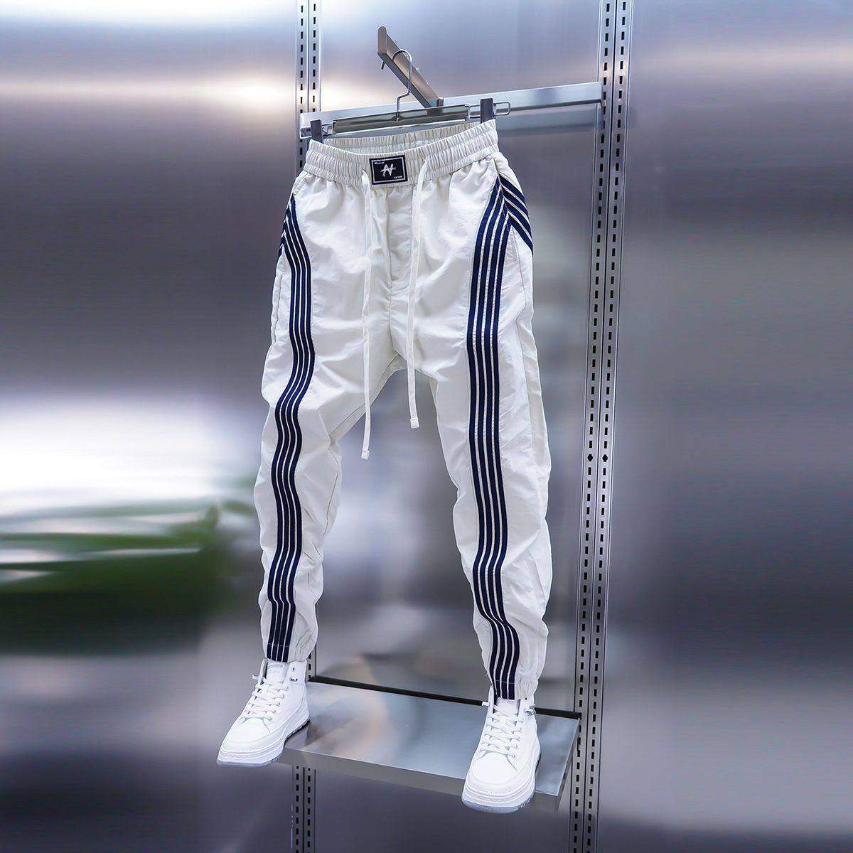 潮牌男装束脚休闲裤男士春夏潮流痞帅三杠运动裤修身小脚哈伦裤子