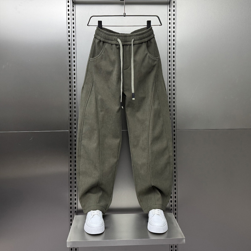 轻奢高级感设计加绒直筒弯刀休闲裤男潮流春秋新款简约纯色九分裤