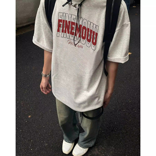 上衣服 夏2025休闲穿搭情侣半袖 美式 潮牌白灰色纯棉宽松t恤男短袖