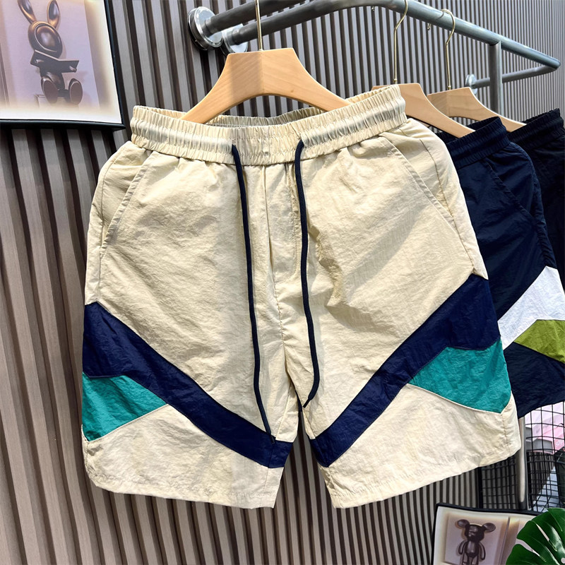 夏季轻薄拼色沙滩短裤男士潮牌宽松直筒户外速干运动裤青年五分裤