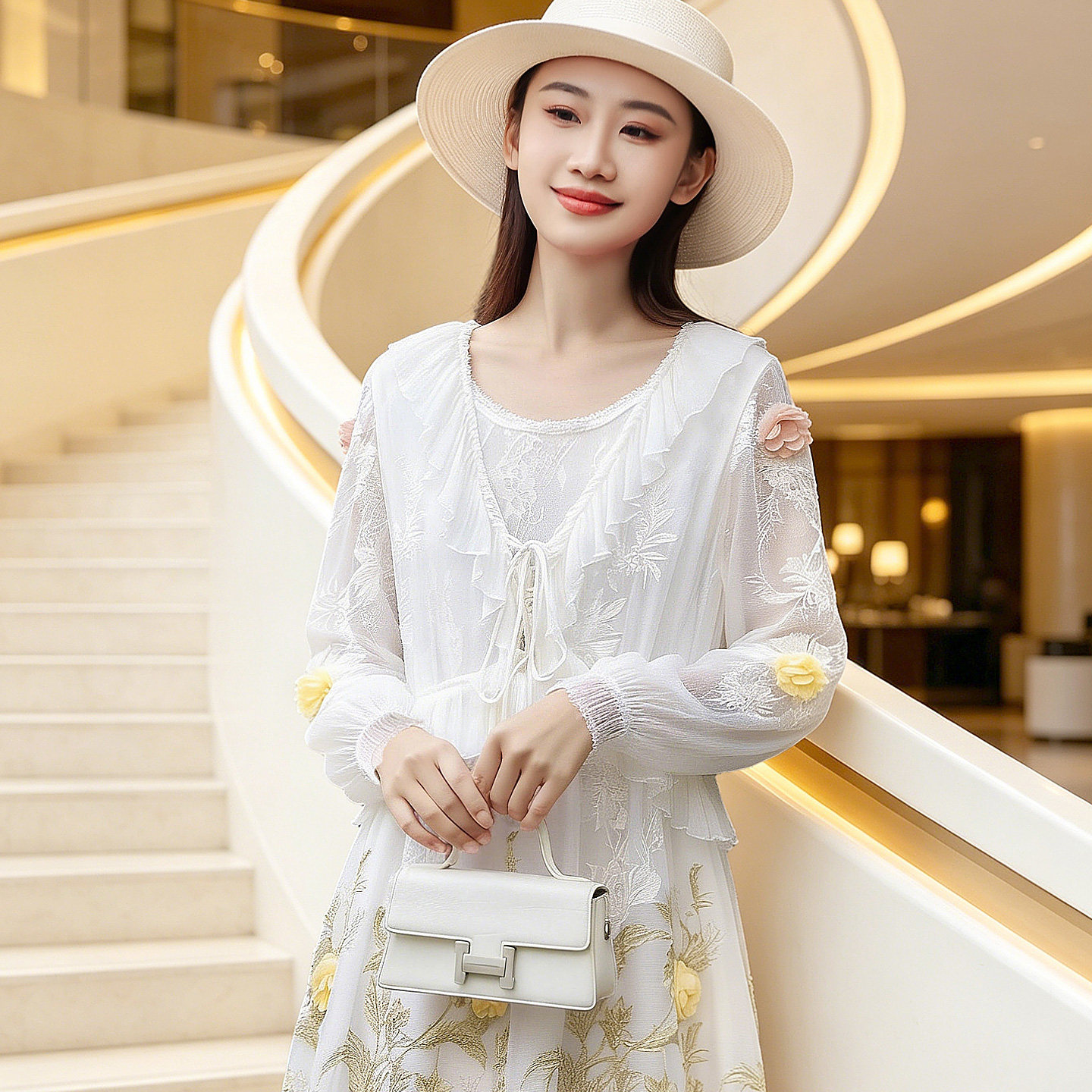 虫音桑蚕丝连衣裙女小个子沙滩裙高档轻奢刺绣气质减龄真丝A字裙