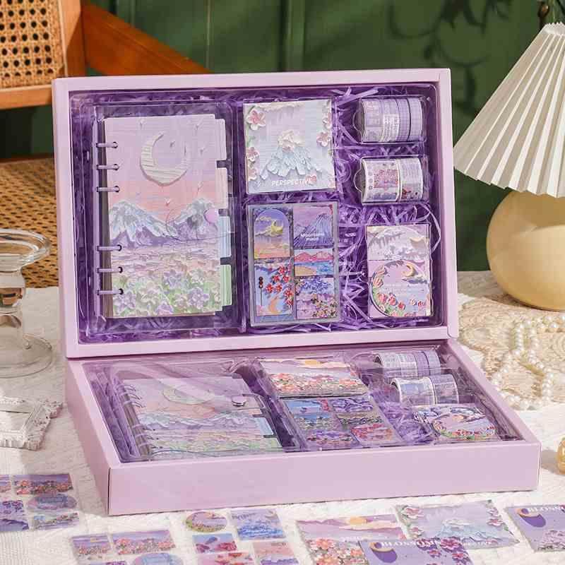 油画手账本套装礼盒女孩少女心手帐本贴纸胶带素材全套工具材包儿