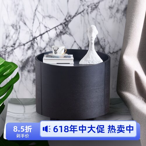 意式极简poliform圆形床头柜现代简约实木北欧储物卧室烤漆床边柜