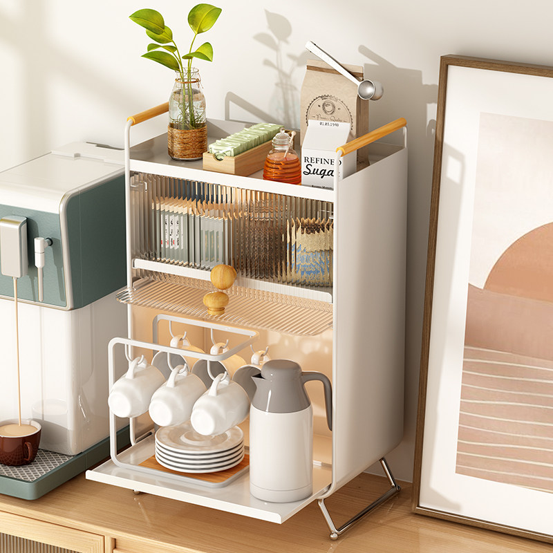 带抽屉防尘杯子收纳置物架桌面水杯架茶水间放咖啡玻璃茶杯架子