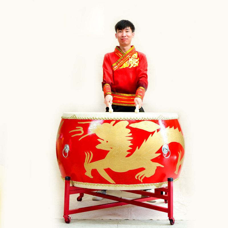 牛皮鼓大鼓中国红寺庙鼓成人锣鼓堂鼓高音威风龙鼓战鼓实木鼓乐器