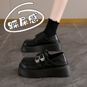 34码 厚底两穿乐福鞋 春秋英伦风小皮鞋 黑色通勤工作鞋 女款 2025新款