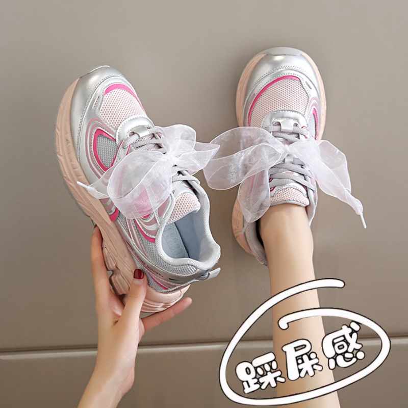 小红书推荐爆款网面厚底老爹鞋34