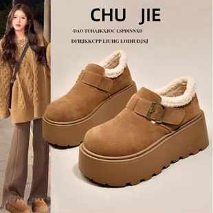 厚底增高雪地靴女冬季加绒勃肯鞋2025新款保暖乐福鞋34码毛毛棉鞋