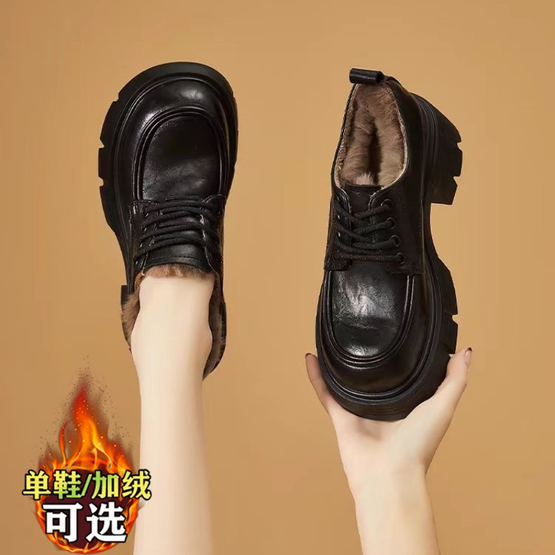 踩屎感正品女鞋小皮鞋加绒乐福鞋