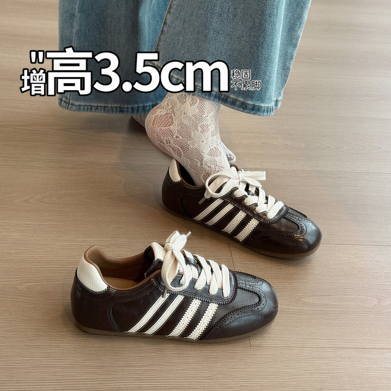 真皮复古德训鞋女2026新款秋季布洛克单鞋内增高阿甘运动板鞋34码