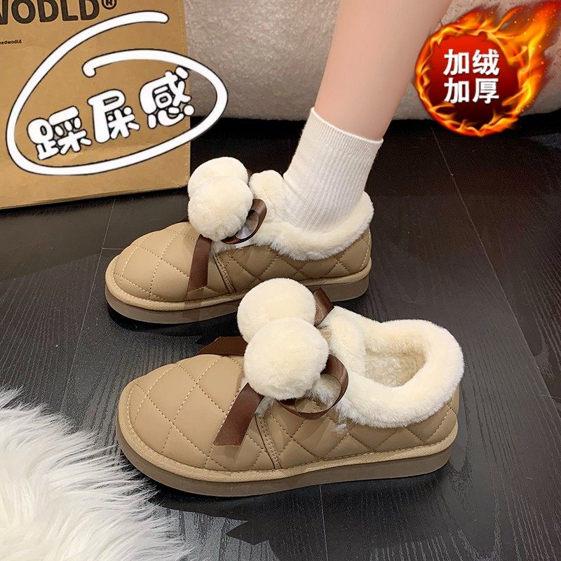 可爱毛球雪地靴女2025秋冬新款加绒加厚底家居棉鞋34码孕妇毛毛鞋,女鞋,时尚雪地靴,淘宝优惠券,粉丝福利购,淘宝优惠卷
