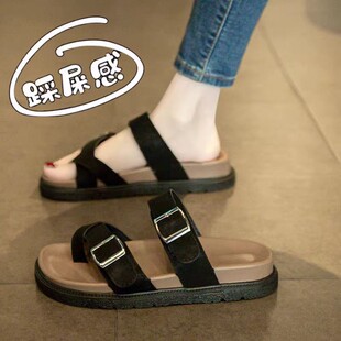 高级感真皮厚底勃肯凉拖鞋女夏季外穿2026新款沙滩套趾人字拖34码