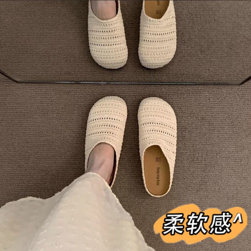 踩屎感镂空厚底勃肯包头半拖鞋女图片