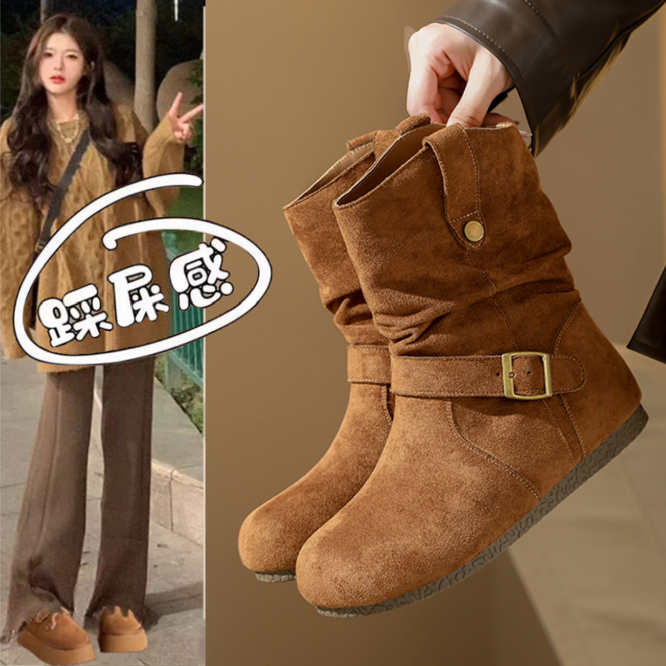 复古内增高马丁短靴女2025秋冬新款西部牛仔靴软底勃肯堆堆靴34码,女鞋,马丁靴,淘宝优惠券,粉丝福利购,淘宝优惠卷