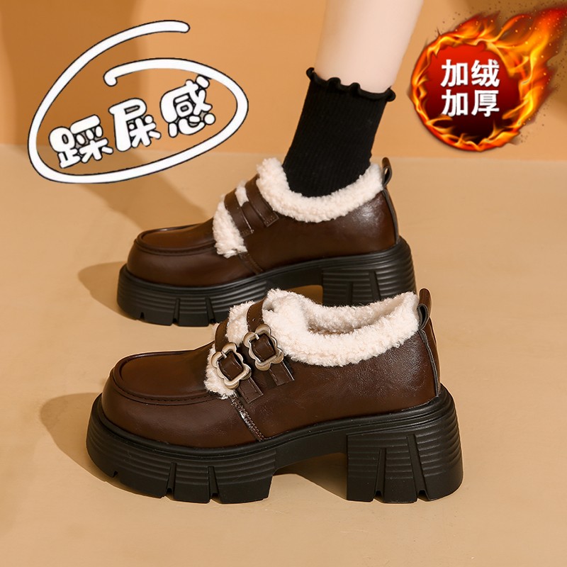 踩屎感加绒乐福棉鞋小皮鞋34码