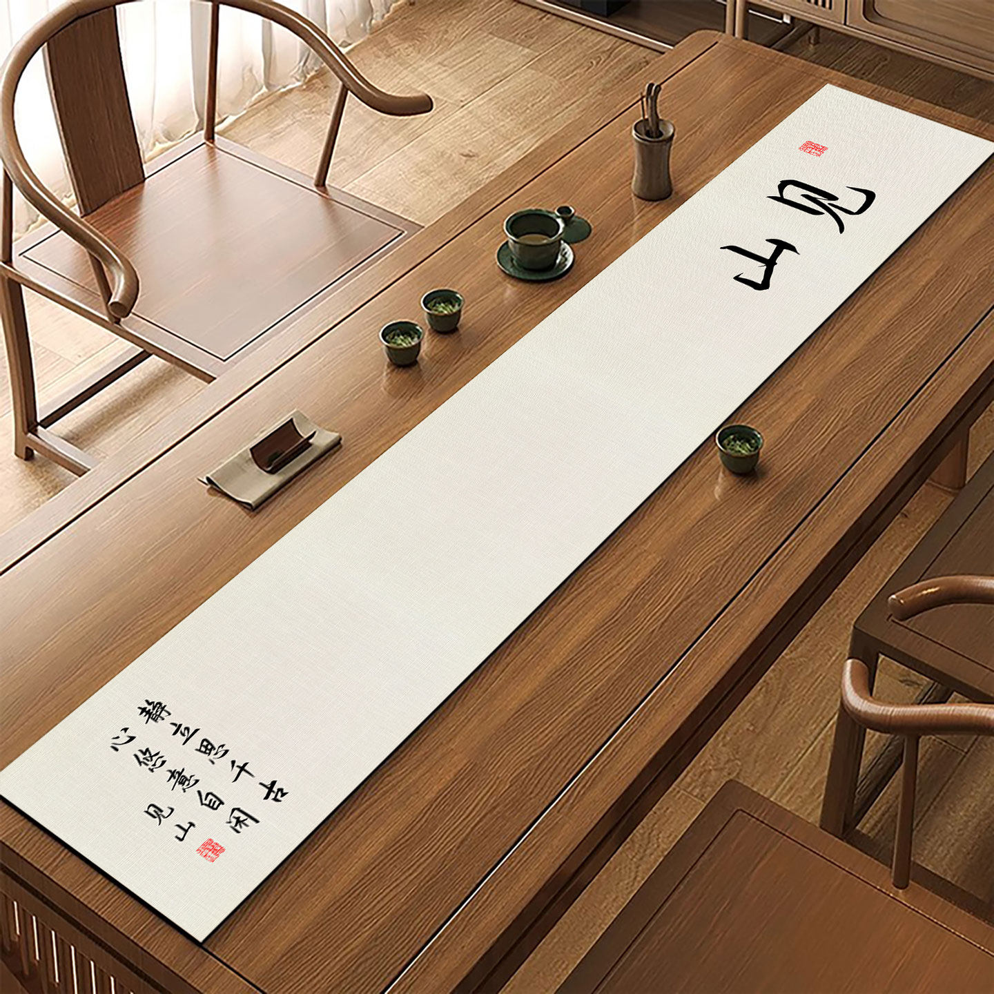 新中式长条茶桌垫布高端茶旗定制