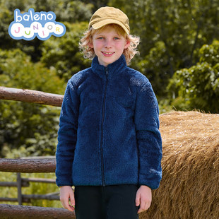 班尼路baleno junior2025秋冬男女童纯色保暖中性长毛绒布绒外套Z