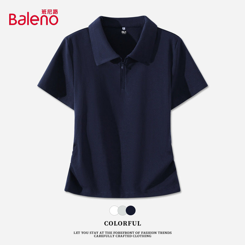 班尼路S&K系列藏蓝色POLO领短袖T恤女夏季新款修身显瘦运动上衣Q