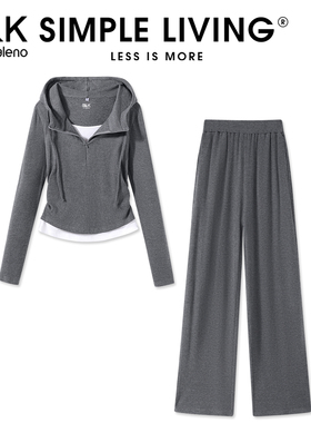 班尼路S&K系列灰色运动套装女2025秋新款连帽开衫外套休闲套装女Q