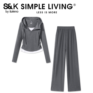 外套休闲套装 连帽开衫 女Q 女2025秋新款 班尼路S&K系列灰色运动套装