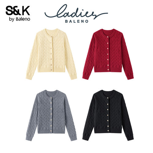 班尼路S&K系列小香风绞花针织开衫外套女2025新款秋加厚保暖毛衣Q