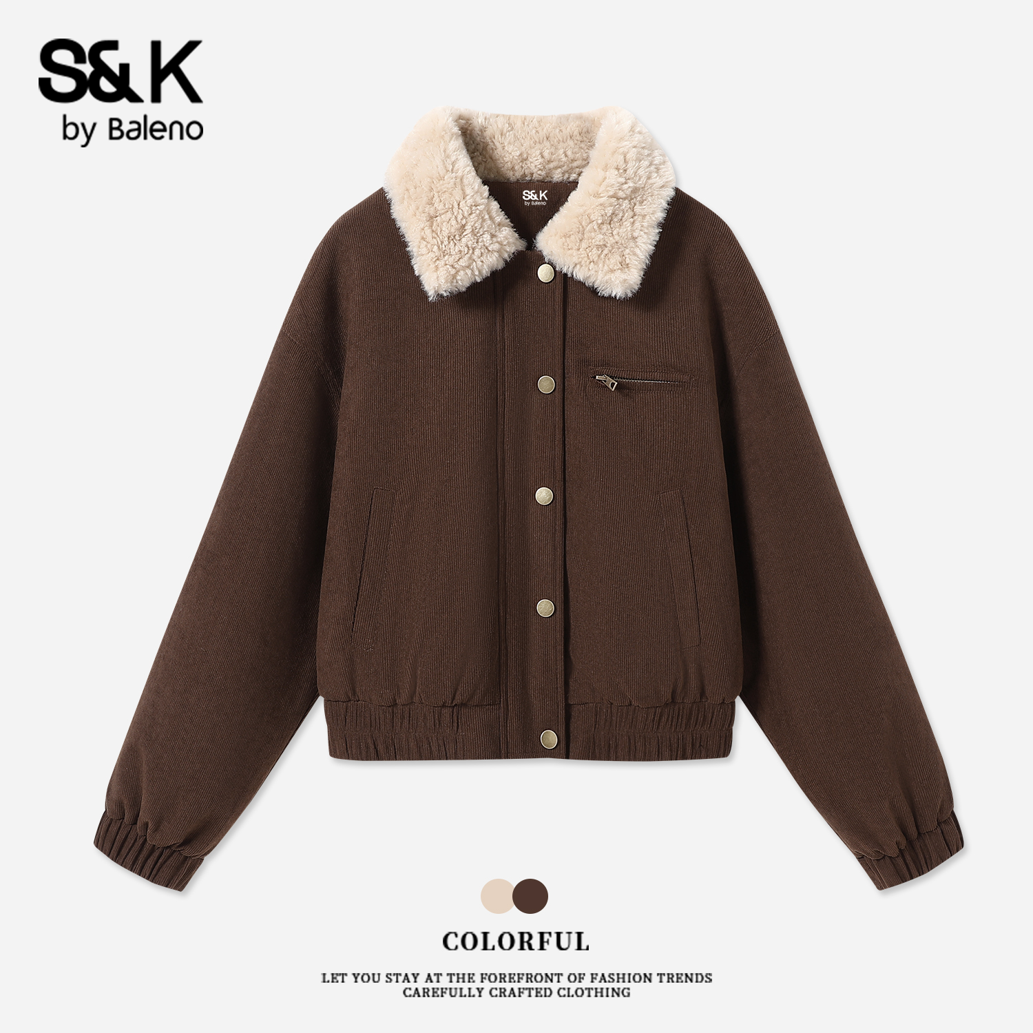 班尼路S&K系列翻领夹克外套女2025秋冬新款加绒加厚保暖短款棉服Q