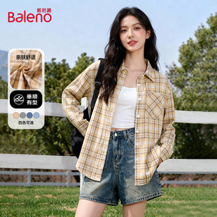 班尼路复古格子衬衫女2026春季新款慵懒风宽松翻领开衫衬衣外套Q