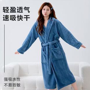 浴袍睡袍穿式 浴巾连帽柔软加厚速干吸水秋冬男女成人洗澡抽条浴衣