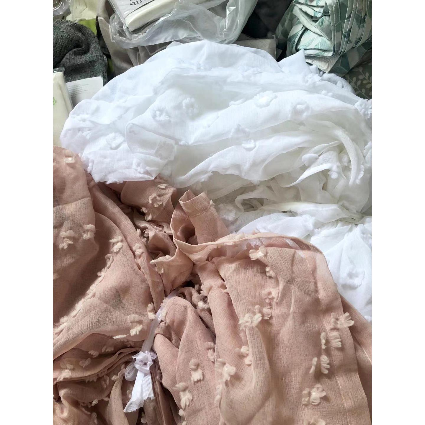 外贸成品窗帘处理白色纱帘毛球刺绣窗纱客厅阳台隔断门帘飘窗纱