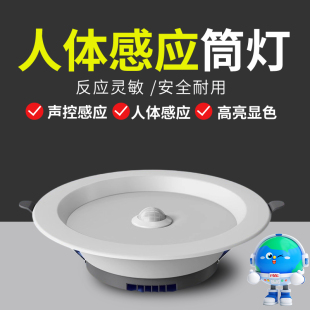 led智能声控人体感应筒灯嵌入式 天花灯家用吊顶玄关过道走廊开孔