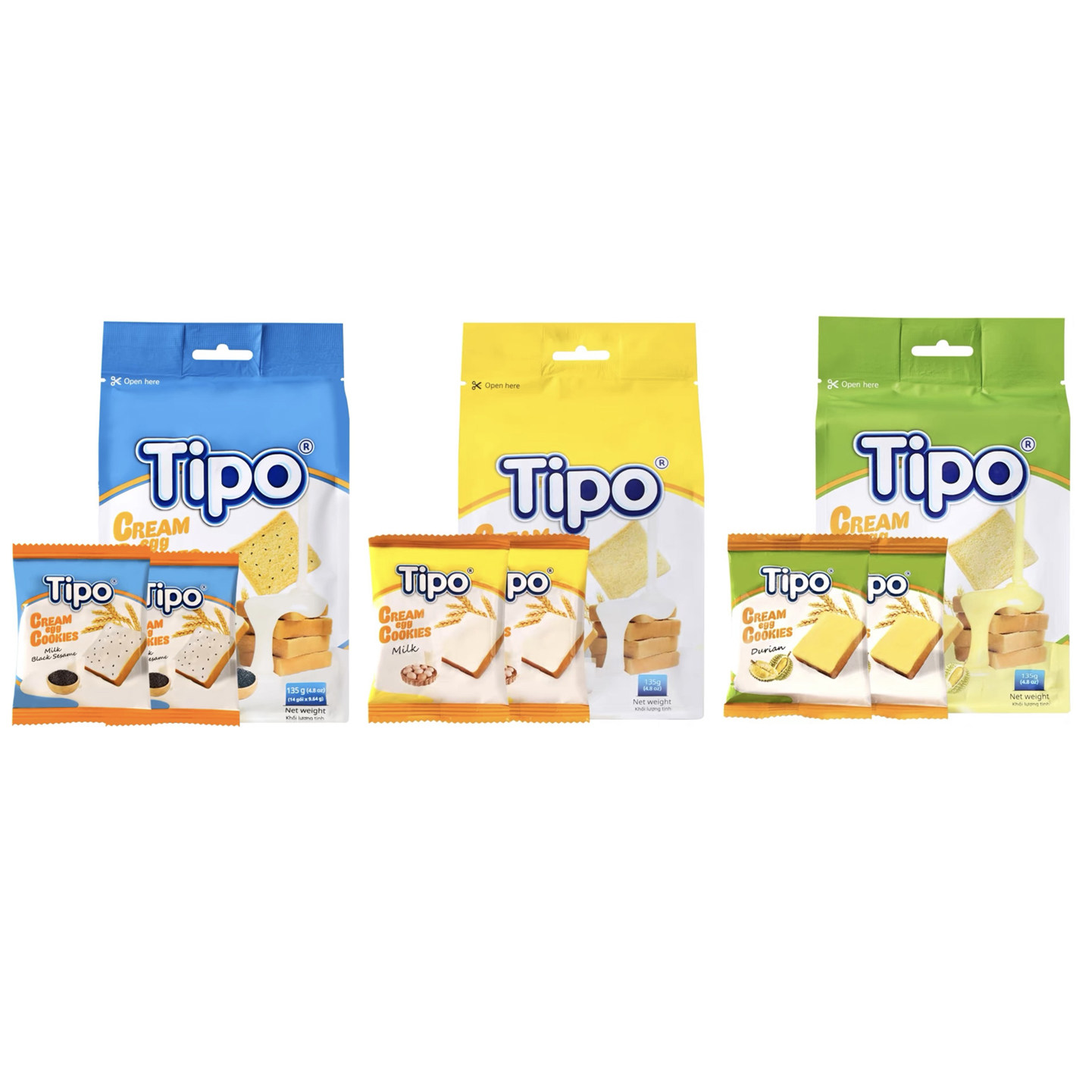 越南进口Tipo面包干冷加工糕点牛奶味芝麻味榴莲味独立小包装零食