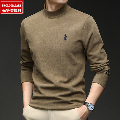 PAOLO保罗德绒打底衫男半高领冬季加厚保暖双面绒男士内搭长袖t恤