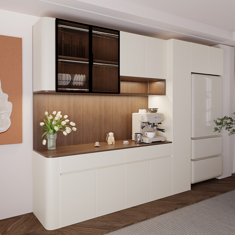 ENF级新款餐边柜实木圆弧形柜子靠墙一体储物柜小户型多功能酒柜