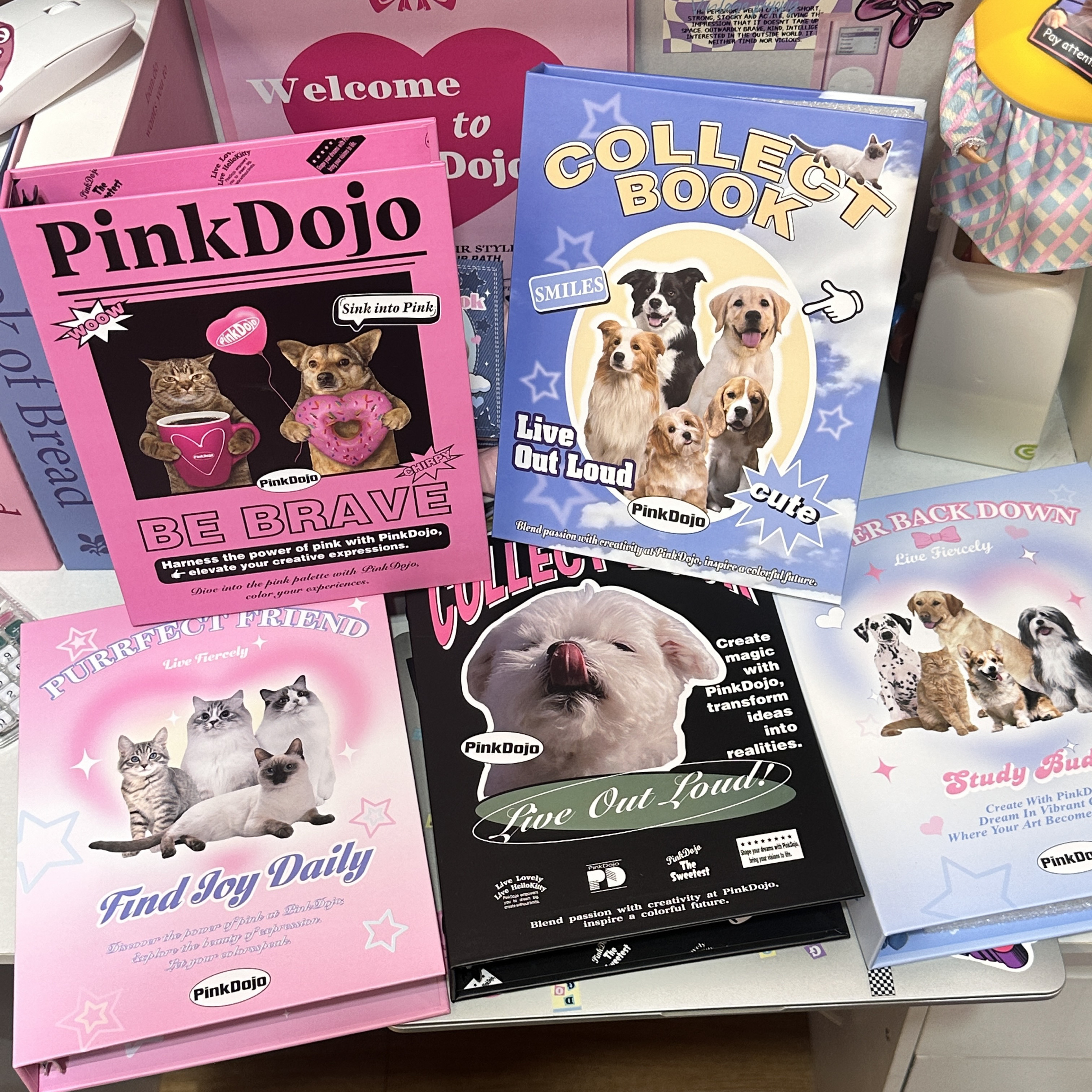 PinkDojo原创可爱美式复古高颜值A5四宫格硬壳小卡收纳活页卡册